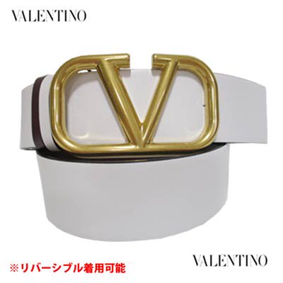 ヴァレンティノ VALENTINO レディース 小物 ベルト レザー ロゴ ユニセックス可 リバーシブル着用可 ガラヴァーニ Vロゴ・ゴールドバックル  ベルト ホワイト・ブラウン バレンチノ