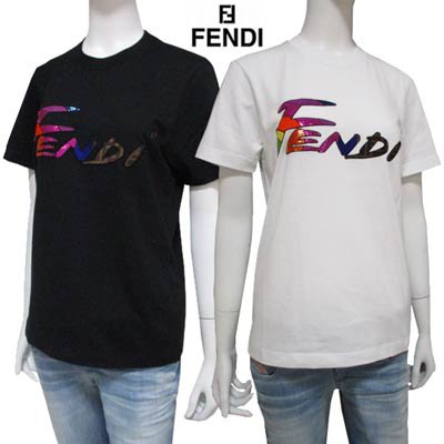 フェンディ FENDI レディース トップス Tシャツ カットソー 半袖 ロゴ 2colorスパンコールロゴ フェンディブラッシュ Tシャツ