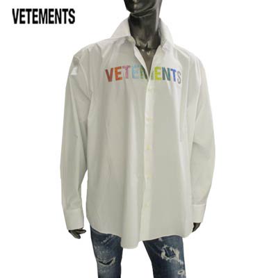 ヴェトモン VETEMENTS メンズ トップス シャツ カジュアルシャツ長袖フロントクリスタルラインストーンロゴ入りカジュアルシャツ 白