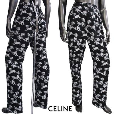 セリーヌ CELINE メンズ ボトムス パンツ ロゴ エイミードリアンコラボ 総柄ドッグ柄・ウエストバック部分ゴム入りレーヨンパンツ