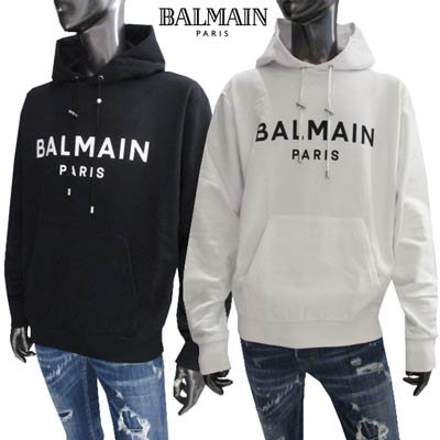 バルマン BALMAIN メンズ トップス パーカー フーディ ロゴ 2color  フロントホワイトBALMAINロゴ・シューレース金具部分マルチロゴ刻印入りパーカー ブラック/ホワイト