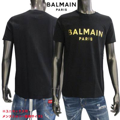 バルマン BALMAIN レディース トップス Tシャツ 半袖 ロゴメンズ着用可 フロントメタリックゴールドBALMAINロゴ入りTシャツ