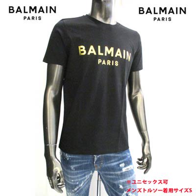 バルマン BALMAIN レディース トップス Tシャツ 半袖 ロゴメンズ着用可 フロントメタリックゴールドBALMAINロゴ入りTシャツ