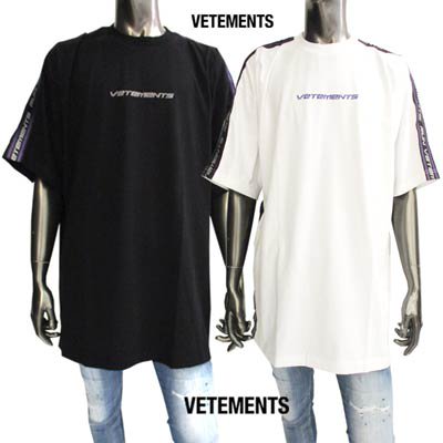 ヴェトモン VETEMENTS メンズ Tシャツ 半袖 トップス 2color フロント/バックネック/サイド部分ロゴ入りTシャツ 白/黒 UA52TR430W/B WHITE/BLACK 