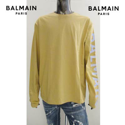 バルマン BALMAIN メンズ トップス Tシャツ ロンT 長袖 ロゴ レフトスリーブ部分BALMAINロゴ入りコットンロングTシャツ