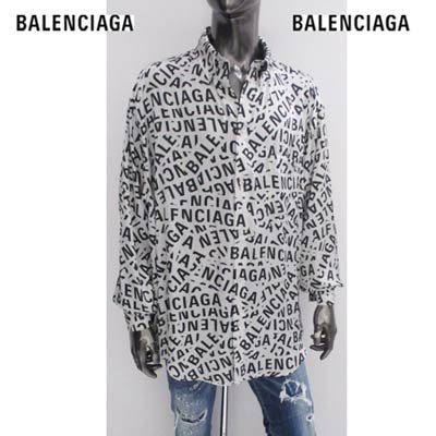バレンシアガ BALENCIAGA メンズ トップス シャツ 長袖 ロゴ ユニセックス可 総柄BALENCIAGAロゴ入りカジュアルシャツ