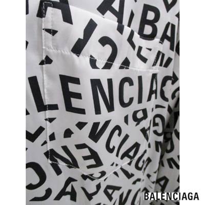 バレンシアガ BALENCIAGA メンズ トップス シャツ 長袖 ロゴ ユニセックス可 総柄BALENCIAGAロゴ入りカジュアルシャツ