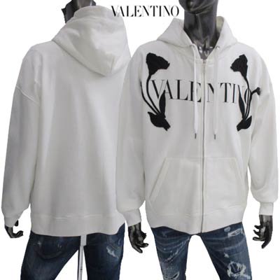 ヴァレンティノ VALENTINO メンズ トップス パーカー フーディ ロゴ フロント花/VALENTINOロゴ入りジップアップパーカー