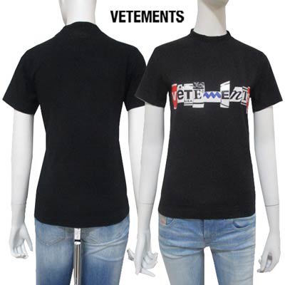 ヴェトモン VETEMENTS レディース トップス Tシャツ 半袖 ロゴ フロントVETEMENTSロゴ・バックネック刺繍ロゴ入りTシャツ