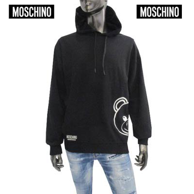 モスキーノ MOSCHINO メンズ トップス パーカー フーディ ロゴ ベアーロゴ/MOSCHINOロゴ入りプルオーバーパーカー ブラック