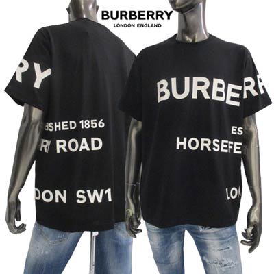 バーバリー BURBERRY メンズ トップス Tシャツ 半袖 ロゴ フロント/バックBURBERRYホワイトロゴ入りTシャツ ブラック