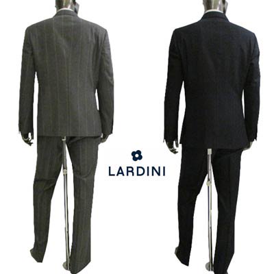 ラルディーニ LARDINI メンズ スーツ セットアップ ビジネススーツ ジャケット パンツ ロゴ 2color ストライプ 柄・ブートニエール付きカシミヤ混ウールスーツ グレー/ネイビー