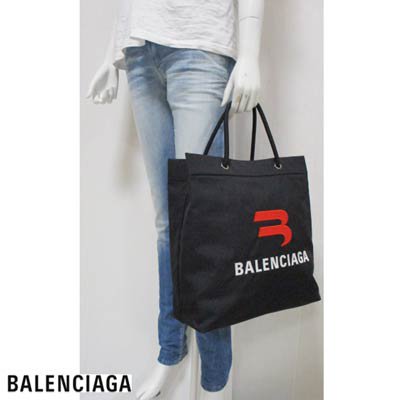 バレンシアガBALENCIAGAレディース 鞄 トートバッグ ロゴ ユニセックス可 BALENCIAGA刺繍ロゴ入りトートバッグ ブラック