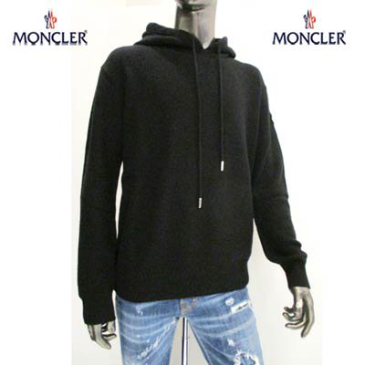 モンクレール MONCLER メンズ トップス ニット パーカー フーディロゴ アーム部分ロゴワッペン金具部分ロゴ刻印 カシミヤ混 ブラック