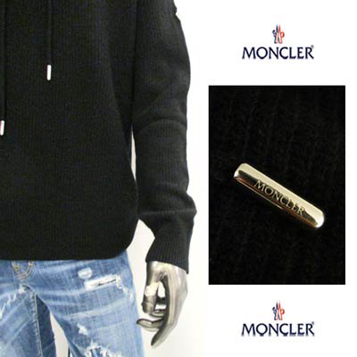 モンクレール MONCLER メンズ トップス ニット パーカー フーディロゴ アーム部分ロゴワッペン金具部分ロゴ刻印 カシミヤ混 ブラック