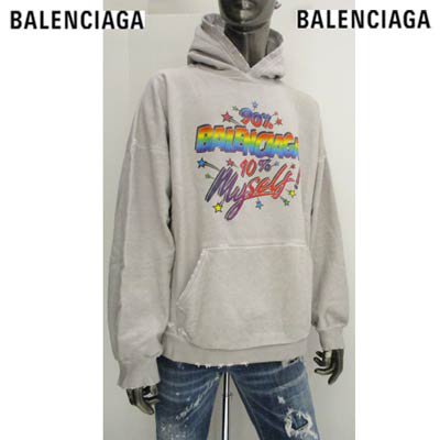 バレンシアガ BALENCIAGA メンズ トップス パーカー フーディ ユニセックス可 ロゴ BALENCIAGAロゴ ダメージペンキ加工