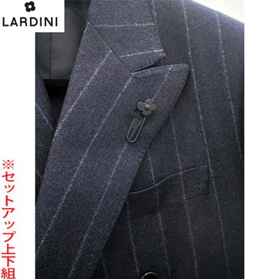 ラルディーニ LARDINI メンズ スーツ ジャケット パンツ セットアップ 上下組 ストライプ柄・ブートニエール付きダブルブレストカシミヤ混ウールジャケット  ネイビー IT454AE ITSK61434 850GR 秋冬新作