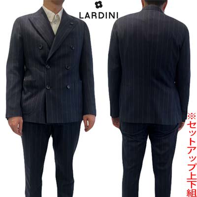 ラルディーニ LARDINI メンズ スーツ ジャケット パンツ セットアップ 上下組 ストライプ柄・ブートニエール付きダブルブレストカシミヤ混ウールジャケット  ネイビー IT454AE ITSK61434 850GR 秋冬新作