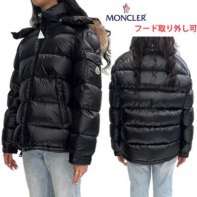 モンクレール MONCLER レディース アウター ダウンジャケット MAIREFUR アームポケット部分ロゴワッペン・コミックラベル・ファー 付フード取り外し可能ショートダウンジャケット ブラック