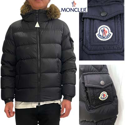 モンクレール MONCLER メンズ アウター ダウンジャケット MOREL  フェイクファー付きフード取り外し可・アームポケット部分ロゴワッペン・ジップポケット付ダウンジャケット ネイビー ブラック