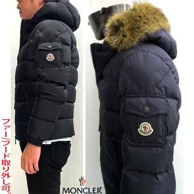 モンクレール MONCLER メンズ アウター ダウンジャケット MOREL  フェイクファー付きフード取り外し可・アームポケット部分ロゴワッペン・ジップポケット付ダウンジャケット ネイビー ブラック