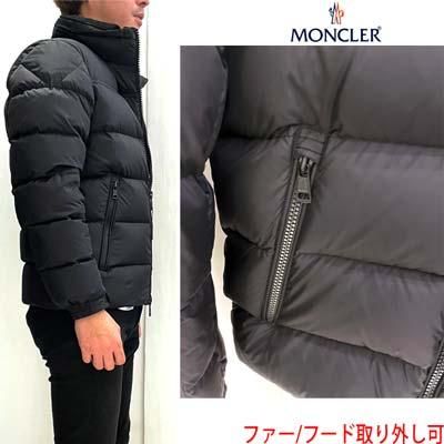 モンクレール MONCLER メンズ アウター ダウンジャケット MOREL フェイクファー付きフード取り外し 可・アームポケット部分ロゴワッペン・ジップポケット付ダウンジャケット ネイビー ブラック