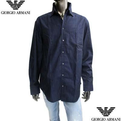 GIORGIOARMANIネイビーコットンドレスシャツサイズ44