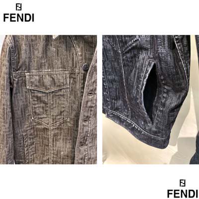 フェンディ FENDI メンズ アウター デニムジャケット Gジャン 2色展開  全体FFモノグラムロゴ・ウエスト調整可・ボタンロゴ刻印付きデニムジャケット ベージュ ネイビー