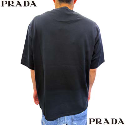 プラダ PRADA メンズ トップス Tシャツ 半袖 ロゴT チェスト部分トライアングルパッチ/ブランドロゴ入りショートスリーブTシャツ ブラック