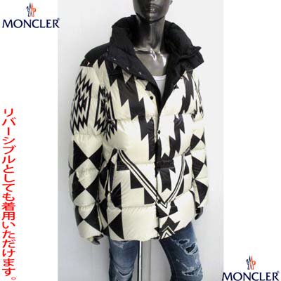 モンクレール MONCLER メンズ アウター ダウンジャケット HORDELYME リバーシブル着用可  フロントスナップボタン留め・ロゴワッペン・片面幾何学模様入りフード取り外し可ダウンジャケット ブラック