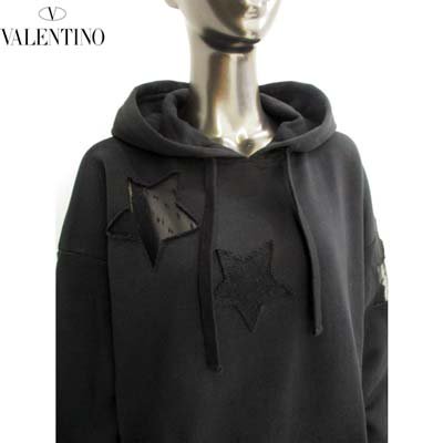 レッド ヴァレンティノ RED VALENTINO レディース トップス パーカー フーディ スウェット フロント/スリーブスター部分メッシュ加工入り プルオーバーパーカー ブラック