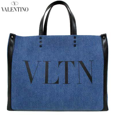 ヴァレンティノ VALENTINO メンズ 鞄 トートバッグ ユニセックス可 フロントVLTN ロゴ・マグネット開閉・スタッズ・内部ポケット/ロゴ付きデニムトートバッグ ブルー