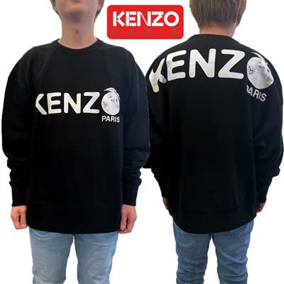 ケンゾー KENZO トレーナー スウェット メンズ トップス フロント/バックオレンジロゴプリント入りトレーナー ブラック FE55SW1734MG  99J 新作 送料無料