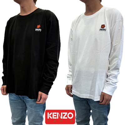 ケンゾー KENZO ロンT ロングTシャツ メンズ 長袖 トップス ロゴT 2色展開  チェスト部分刺繍フラワー/ロゴ入りロングスリーブコットンTシャツ ホワイト/ブラック FE55TS1854SG 01/99J 新作 送料無料