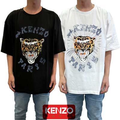 ケンゾー KENZO Tシャツ メンズ 半袖 トップス ロゴT 2色展開 フロント手書きタイガー/ロゴ入りショートスリーブコットンTシャツ ホワイト  ブラック FE55TS2744SG 02/99J 新作 送料無料