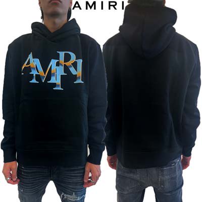 アミリ AMIRI パーカー フーディ スウェット メンズ トップス  フロントグラデーションカラーロゴプリント・バックサイド裾部分ロゴプレート入りプルオーバーパーカー ブラック PS24MJL021 001 新作 送料無料