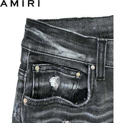 アミリ AMIRI パンツ ジーンズ デニム ボトムス CRYSTAL MX1 ダメージ部分クリスタル装飾 ・バックレザーロゴパッチ・バックポケット部分ロゴプレート付きクラッシュデニム グレー PS24MDS005 434 新作 送料無料