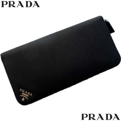 プラダ PRADA 長財布 ウォレット ユニセックス グッズ 小物 シルバーロゴ・札/カード/小銭入れ付きラウンドファスナーロングウォレット ブラック