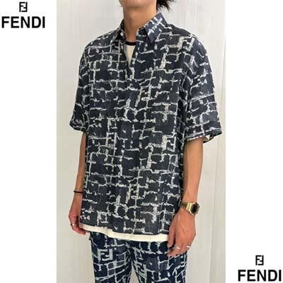 FENDI 半袖シャツ 2L グレー Fロゴパターン フェンディ FENDI カジュアルシャツ メンズ 半袖 トップス 全体