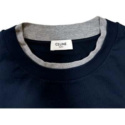 CELINE セリーヌ ロンT 長袖Tシャツ メンズ レイヤード ロゴ 紺灰