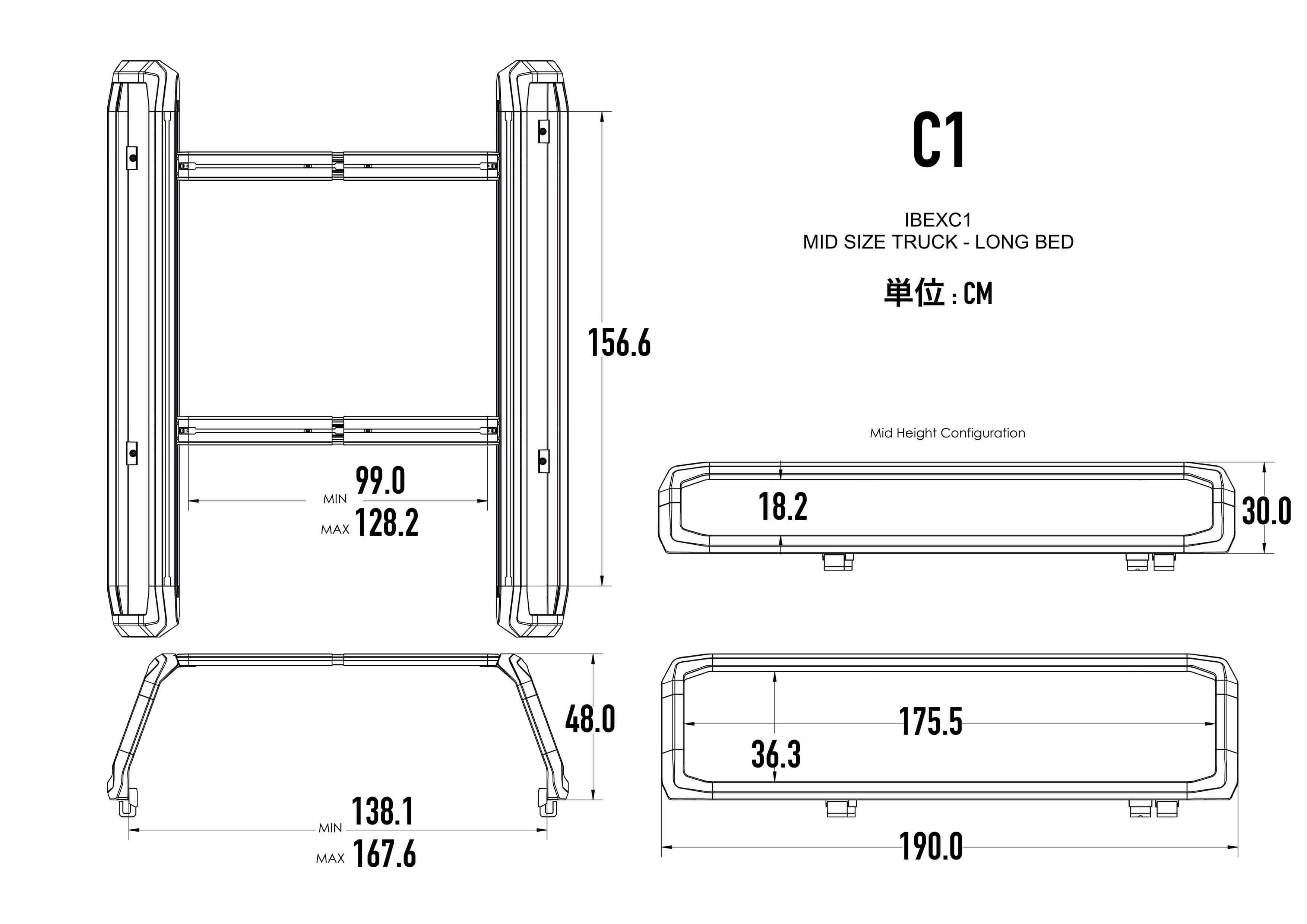 C1 Mid size truck long bed サイズ | Kuat正規輸入総代理店