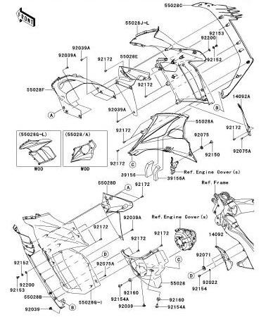 2014年 Ninja 1000MEF ABS付きH4 Cowling  Center部品図見ながら在庫状況部品価格が確認できますムラシマオリジナルシステム - MURASHIMA OnLineShop