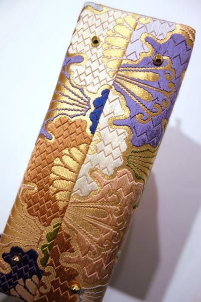 G-697】 利休バッグ 唐織 赤香色 雪輪青海波文 （小サイズ・未