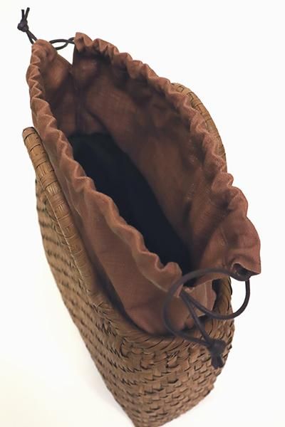 G-1164】山葡萄籠バッグ 網代編み 丸 中 巾着付き - 銀座きもの