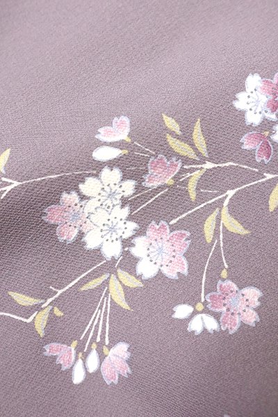 銀座【D-2155】（S）小紋 紫鼠色 桜の枝の図（反端付） - 銀座きもの ...