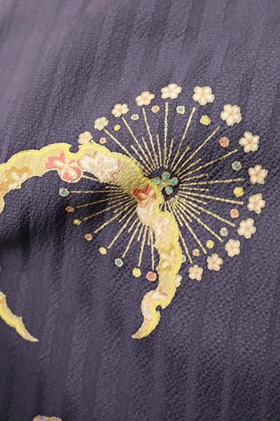 銀座【D-2175】（S）単衣 小紋 青みの鉄御納戸色 雪輪に花文