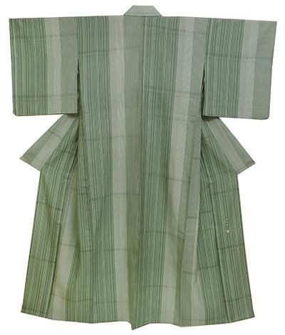 京鹿子 竹 小紋着物 緑色と白の幾何学模様