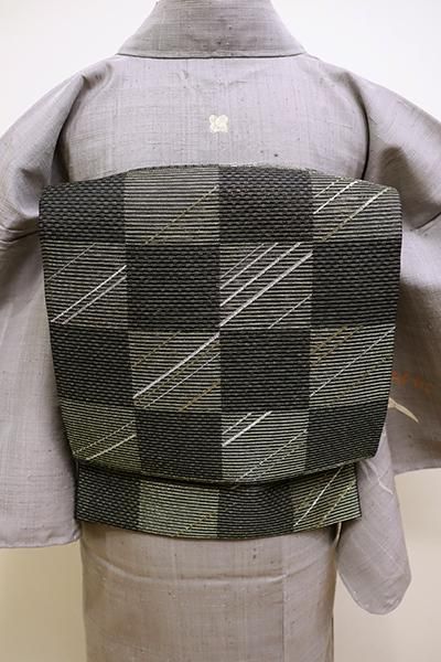 銀座【L-7660】伝統工芸士 堀省平 袋帯 黒色 装飾花文（落款入