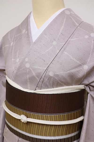 銀座【D-2223】単衣 紬地 小紋 牡丹鼠色 抽象文 - 銀座きもの