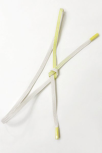 【G-1015】京都 衿秀製 帯締め レース組 暈かし 白色×黄檗色（新品）